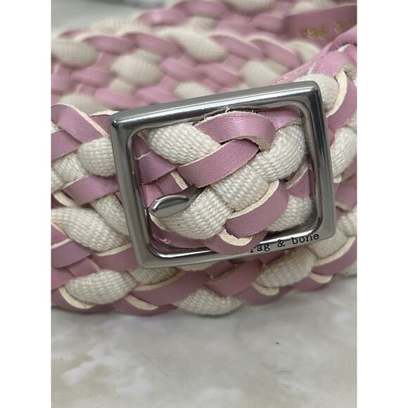 Rag & Bone Pink White Boyfriend Woven Braided Belt Peony Womens Sz Small